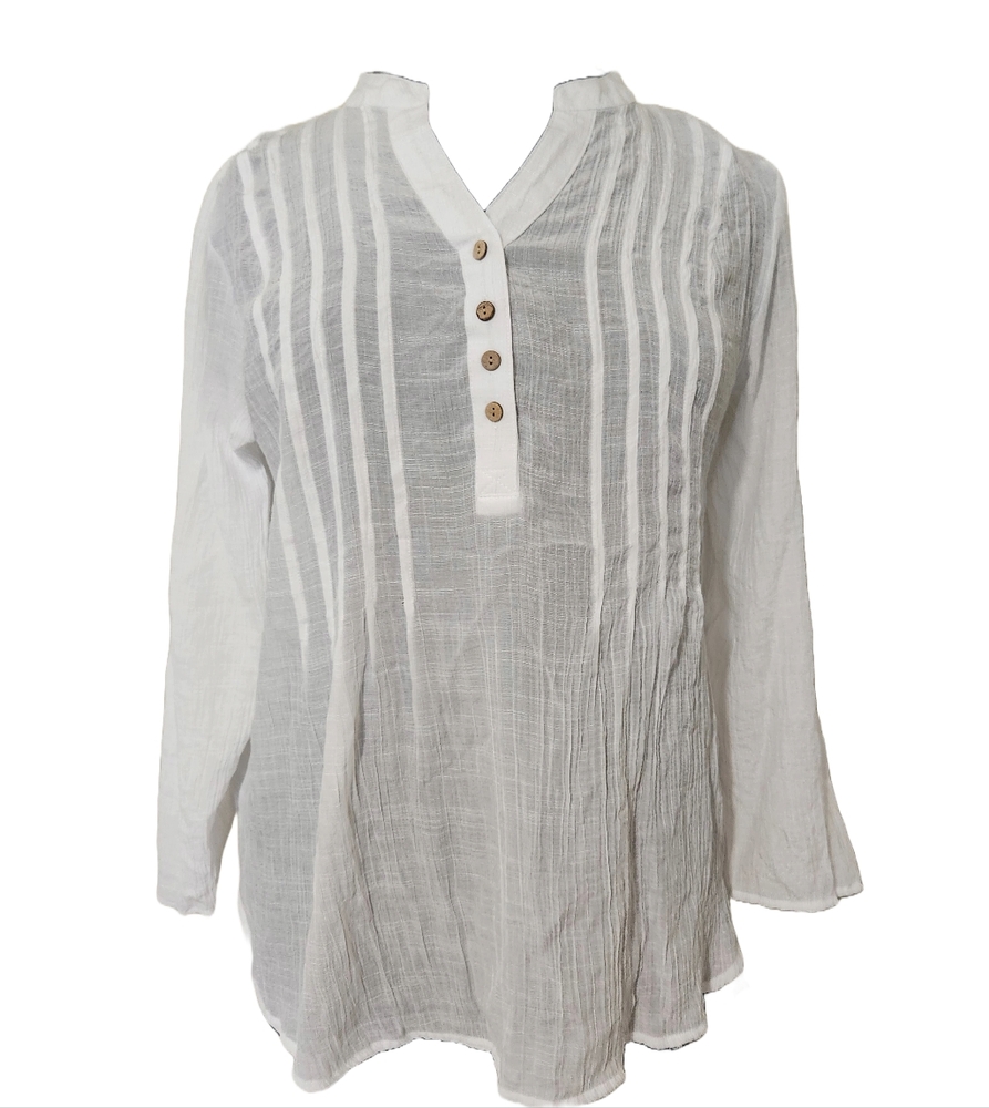 Zac & Rachel Woman White Linen Style Long Sleeve Tunic Top Women's Plus Size 1XL